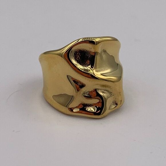 Ring, new, no tags, gold coloured stainless steel, adjustable, organic bold look - Picture 3 of 17